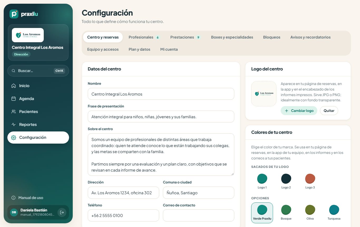 Configuración del centro